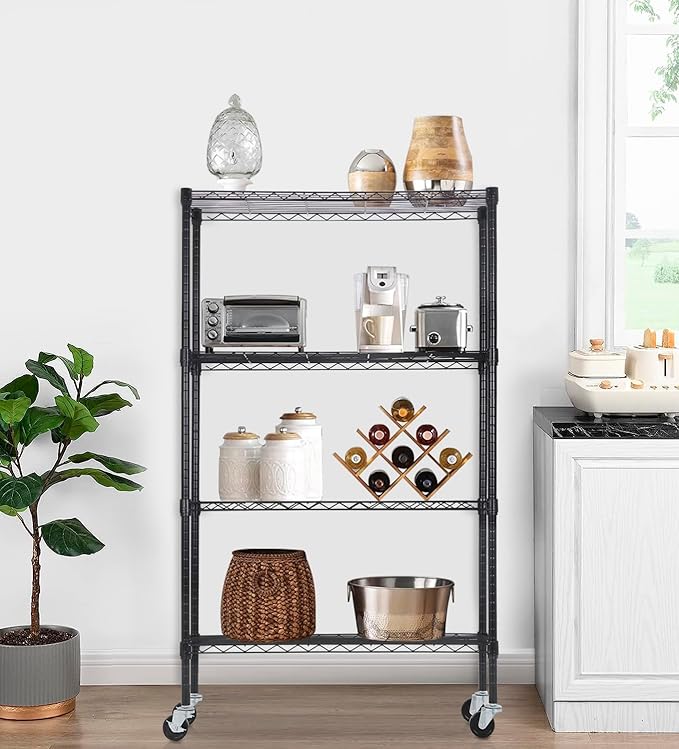 PayLessHere | 4-Tier Wire Shelf | 36"x14"x62" | Black | Adjustable Racks | Heavy-Duty Storage Shelves, Holds Upto 1400 lbs | Rust-Resistant, No-Tool Assembly | for Home, Garage Shelving