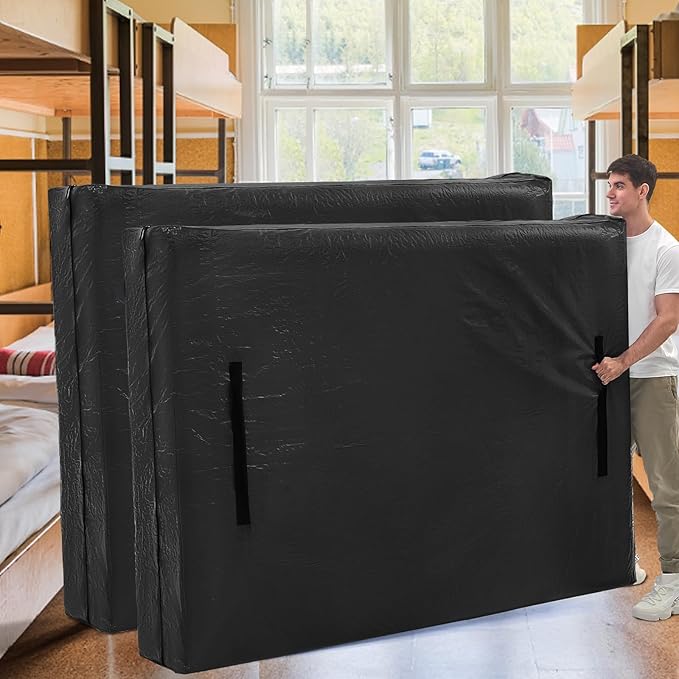 Mattress Bags for Moving, BETU Mattress Protector Waterproof Mattress Cover Twin XL Size Storage Bags with 8 Heavy-Duty Handles and Zipper for College Bed Extra Thick Large(2 Pack:82"x42"x15" Black)
