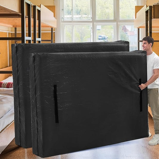 Mattress Bags for Moving, BETU Mattress Protector Waterproof Mattress Cover Twin XL Size Storage Bags with 8 Heavy-Duty Handles and Zipper for College Bed Extra Thick Large(2 Pack:82"x42"x15" Black)