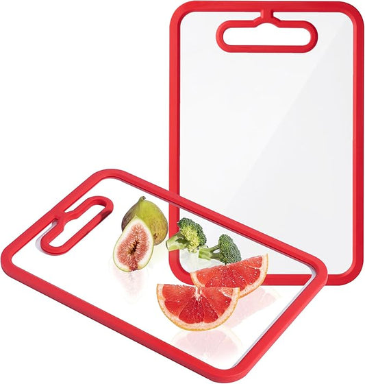 Glass Cutting Board for Kitchen, 2Pcs Tempered Glass Chopping Board with Non-Slip Edges, Dishwasher Safe Clear Cutting Board Set for Countertop, Heat & Shatter Resistant, (Red) 15"×11"