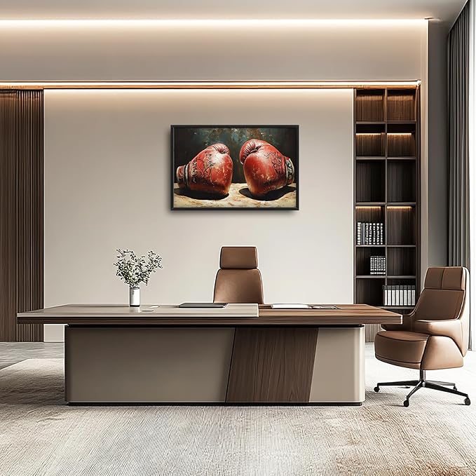 Olivine Sports Wall Art, Boxing Wall Decor, Vintage Boxing Gloves Painting, Graffiti Canvas Prints, Framed Artwork for Bathroom Bedroom Living Room Office Home Decoration 36"x24"