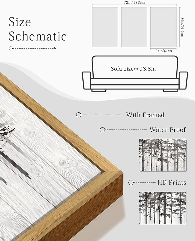 KUVIOKE Modern Pine Tree Framed Wall Decor Nature Forest Wall Decor Vintage Rustic Minimalist Paints for Farmhouse Bedroom Dining Room Decor24x36in (Natural Framed)