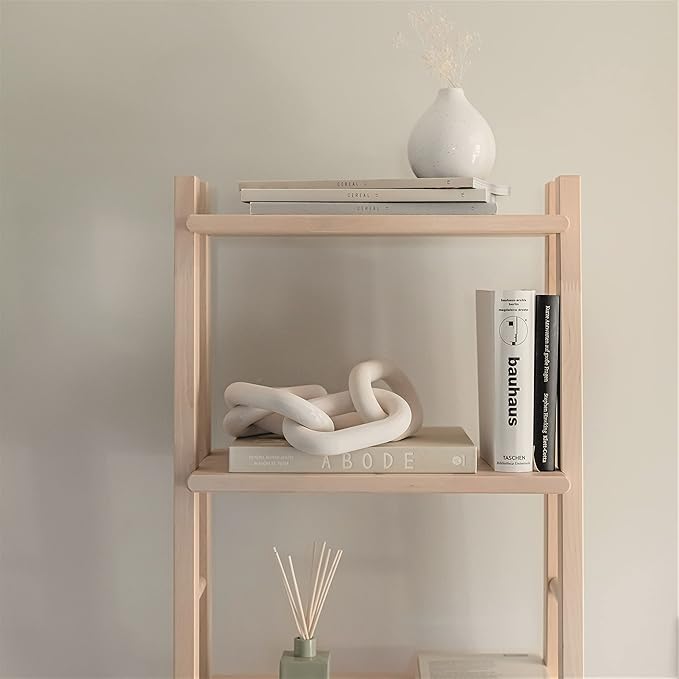 Wood Chain Link Decor - White Wooden Decorative Objects for Shelves, Coffee Table Sculpture, Book Shelf Accessories, Modern Shelf Decor Accents, Console or Entryway Table Decorations