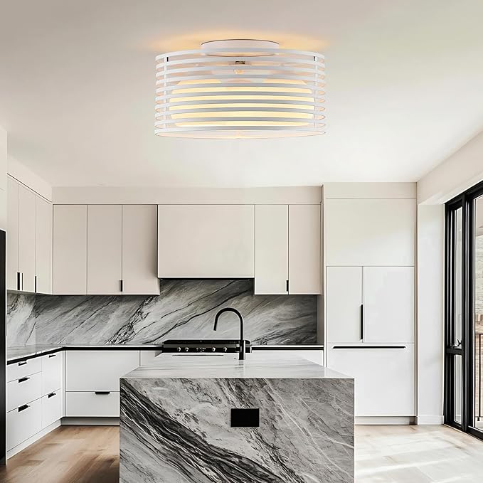 Modern Industrial Frosted White Round Semi Flush Mount Ceiling Light Fixture,Close to Ceiling Lamp Lighting Fixture With Globe Milk Glass Cover,for Kitchen Master Bedroom Living room Hallway（12.79 in）