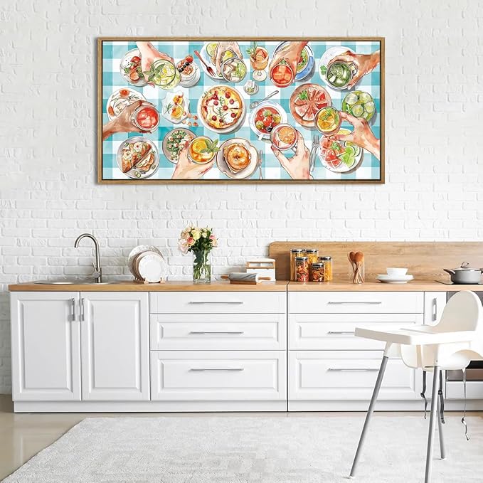 ANHUIB Large Kitchen Wall Art 20x40 Inch Modern Cheers Wall Decor Colorful Food Wall Art Watercolor Gathering Decor Abstract Friends Party Art Print for Kitchen Dining Room