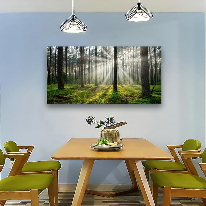 Green Forest Wall Art for Living Room Bedroom Office Large Landscape Sunrise Grass Nature Canvas Wall Art Kitchen Pictures Modern Tree of Life Wall Decor Paintings Artwork 20 * 40inch