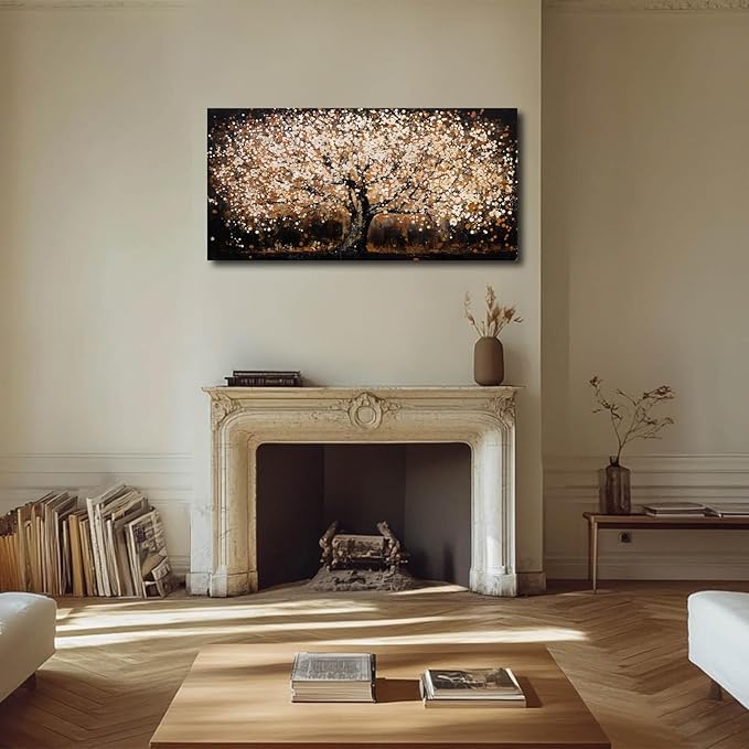 NBAODAN Black and Gold Wall Decor for Bedroom Tree Art Prints Brown Home Wall Decor Large Wall Art for Office Landscape Canvas Painting 24"x48"