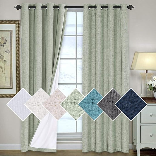 H.VERSAILTEX 100% Blackout Curtains for Bedroom 96 Inches Long Grommet Linen Face Full Light Blocking Curtain Drapes for Living Room Thermal Linen Look Curtains 2 Panels Set, 52" W x 96" L, Sage