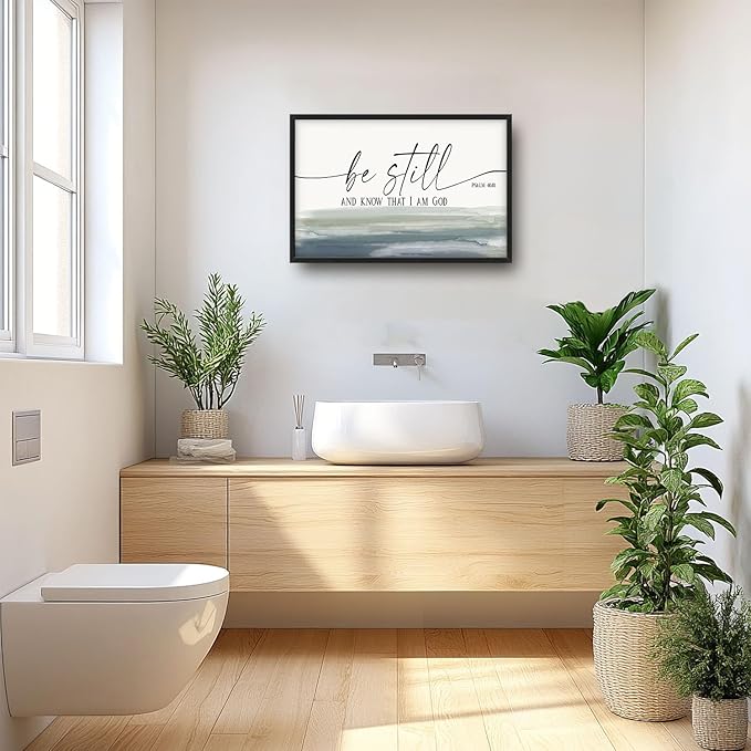 Flintis Large Christian Wall Art Be Still and Know That I Am God Sign Pictures Wall Decor Bible Verse Canvas Painting Print Artworks Framed for Living Room Bathroom Master Bedroom Office 36L x 24W