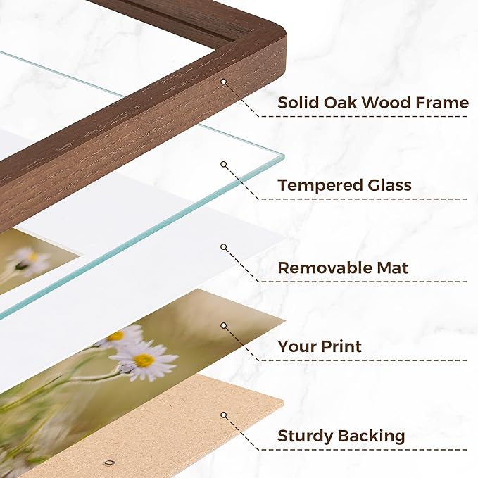 16x20 Picture Frame for Wall, Solid Oak Wood 16 by 20 Frames, 16 x 20 Poster Frame with Tempered Glass, 16x20 Frame Matted to 11x14, 16"x20" Wood Frame for Home Decor, Walnut Color, 3 Pack