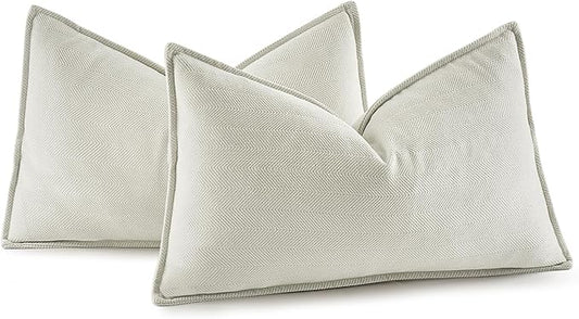 MIULEE Pack of 2 Cream Decorative Lumbar Pillow Covers 12x20 Inch Soft Chenille Luxurious Couch Throw Pillows Farmhouse Cushion Covers with Elegant Design for Sofa Bedroom Living Room Home Decor