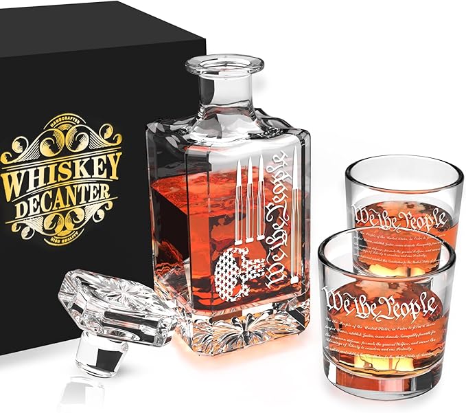 FURSARCAR Men Gifts Ideas for Birthday, Bullet-Skull Whiskey Decanter Set with 2 Glasses, Unique Cool Mens Fathers Birthday Gift from Daughter Son, Xmas Retirement Present Decanter Sets for Man