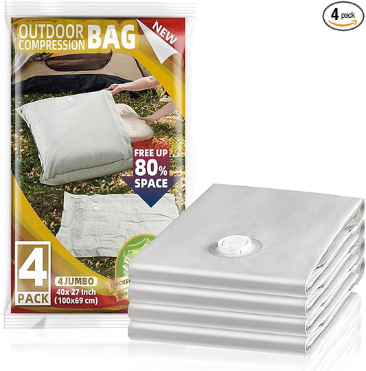 TAILI Fabric Vacuum Storage Bags 4 Pack, Vacuum Seal Bags (40W x 27L inch), Outdoor Space Saver for Camping, Bedding and Clothing, Waterproof, Wearproof, Punctureproof