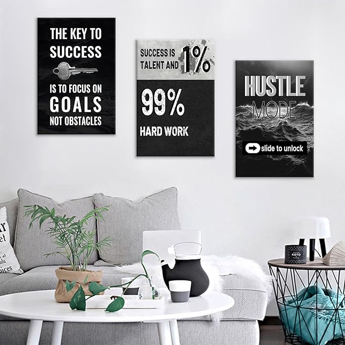 Motivational Canvas Wall Art 3 Pieces Posters Print Office Decor Inspirational Entrepreneur Quotes Picture Painting Artwork for Modern Home Bedroom Workplace Classroom Ready to Hang [48''Hx24''W]