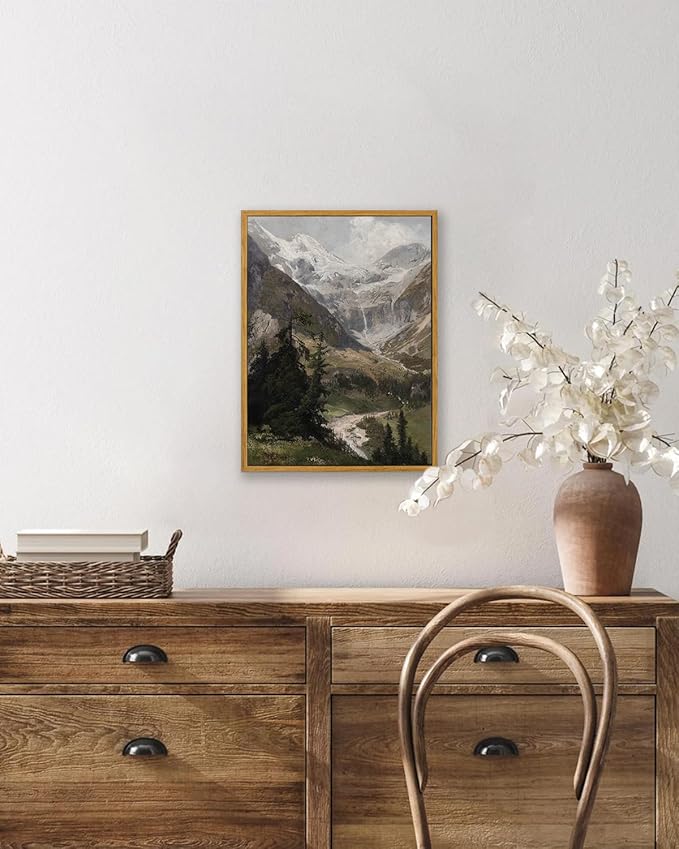 KBKBART Vintage Frame Canvas Wall Art for Living Room, Landscape Home Decor Mountain Valley Painting Artwork Prints Bedroom Wall Decor