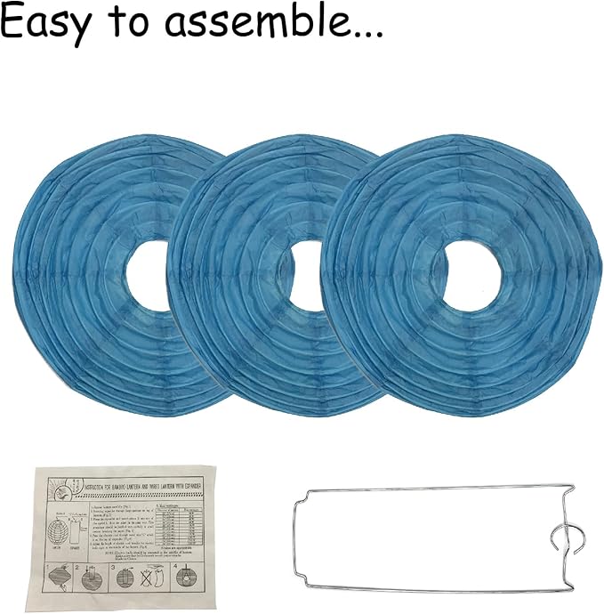 Handmade Decorative Chinese Japanese Hanging Paper Lanterns 24pcs Assorted Sizes 6", 8", 10", 12" Mixture Colors Decoration for Home, Weddings and Parties Lanterns (All Sky Blue)