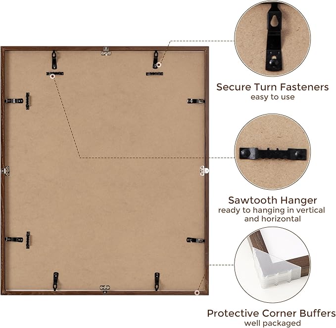 20x24 Picture Frames, Rustic Solid Oak Wood Frame 20 x 24 for Wall, Wooden 20 by 24 Photo Frames with Tempered Real Glass, 20x24 Poster Frame Matted to 16x20 (Walnut Color, 1 Pack)