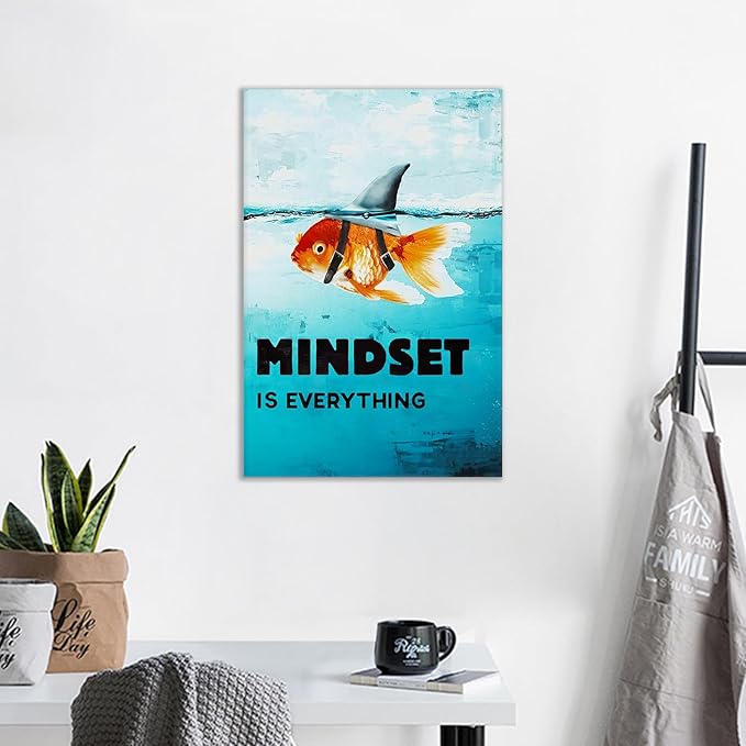 Mindset is Everything Canvas Wall Art Motivational Painting Inspirational Entrepreneur Quotes Picture Poster Print Artwork for Bedroom Office Home Decor Framed Ready to Hang [12''W x 18''H]
