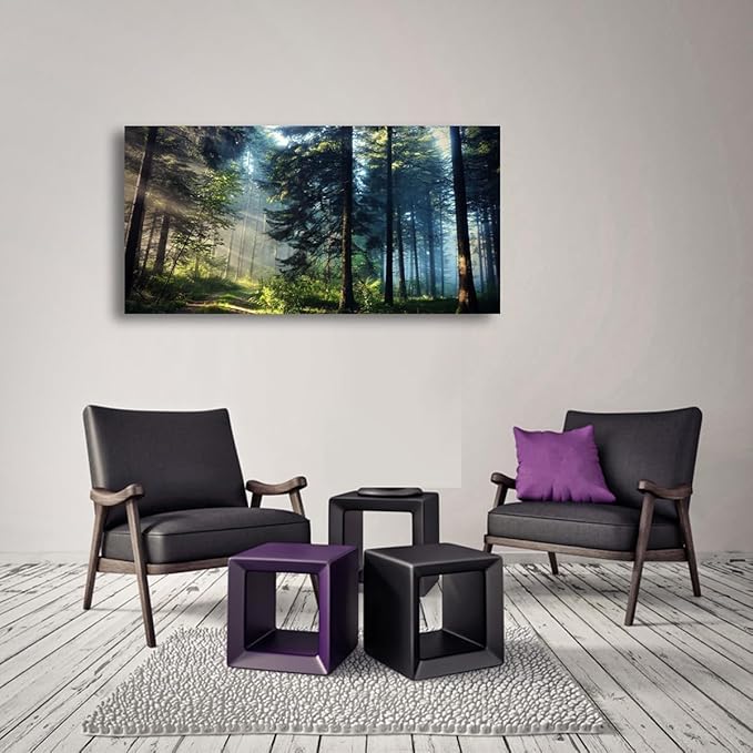Forest Pictures Canvas Wall Art for Living room Bedroom Wall Decor,Tree Wall Art Print Paitnings for home Decor,Morden Artwork Morning light Dreamy Forest Canvas Art Waterproof Stretched Ready to