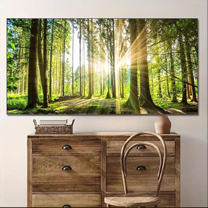 Yxbhhym-Landscape Canvas Wall Art Décor Spring Forest Picture Painting Natural Sun Tree Prints Art Green Room Decor Sunset Poster Living Room Wall Decor Bedroom Artwork for Wall Office Decor
