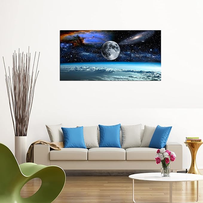 XXMWallArtFC2575 Space View From Earth Space Canvas Wall Art Landscape Modern Decor Canvas Wall Art Painting Decor Abstract Canvas for Living Room Bedroom Kitchen Home and Office Wall Decor