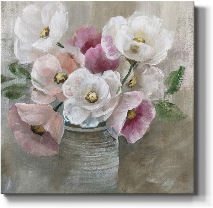 Wexford Home Square Premium Gallery Wrapped Canvas Flower Multicolor Wall Art Abstract Floral Romance Modern Pictures Print for Home Office, Ready to Hang, Blooming and Blushing, 10x10