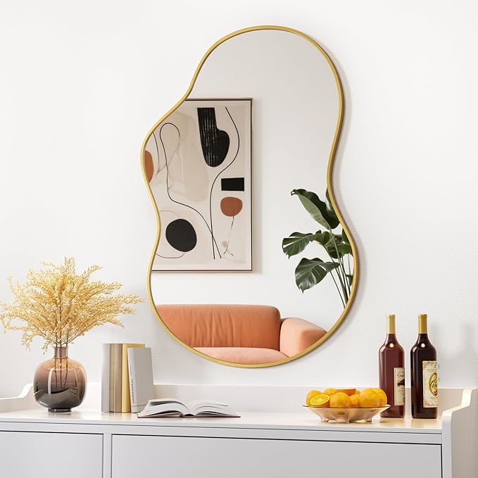 Hasipu Irregular Wall Mirror - 24"x35" Gold Irregular Abstract Mirror for Wall Asymmetrical Wall Mirrors Decorative Modern for Living Room Bathroom,Bedroom,Hallway