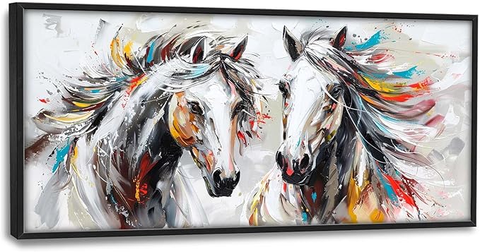Quorin Horse Large Wall Art White Horse Animal Pictures Wall Decor Colorful Graffiti Canvas Print Painting Artwork for Bathroom Living Room Bedroom 60L x 30W
