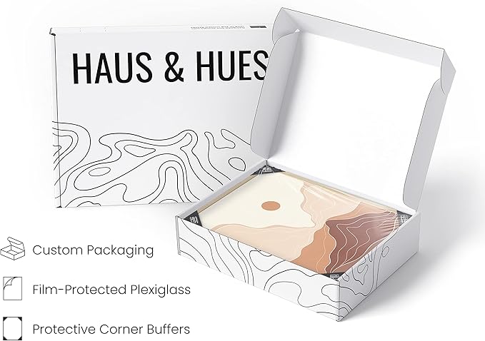 HAUS AND HUES Mountain Wall Art - Boho Abstract Art Prints, Minimalist Wall Art, Boho Framed Art Prints For Wall, Terracotta Wall Decor (Beige Framed, 24x36)