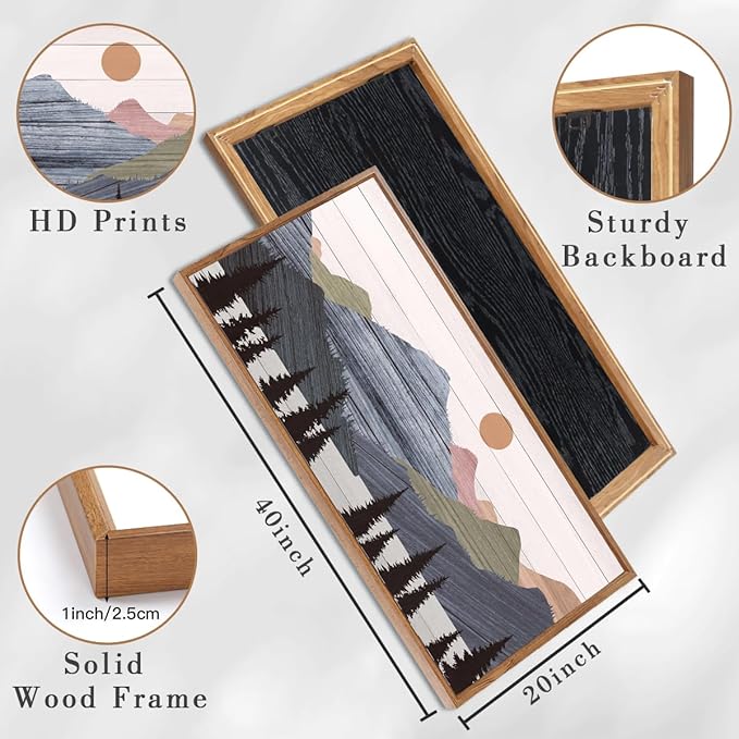 Framed Mountain Wall Art Pine Tree Forest Wall Decor Modern Mountain Range Painting 20x40 Inch for Living Room Bedroom Dining Room