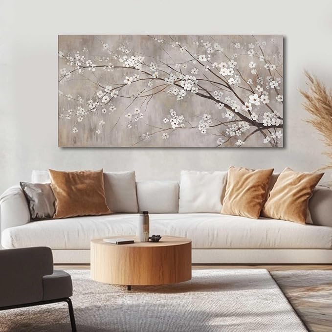 XIANSHOU White Wall Decor Flower Wall Art Canvas Prints Wall Decorations Plum Blossom Modern Artwork Floral Wall Pictures for Bedroom Dining Room Living Room 24”x48”