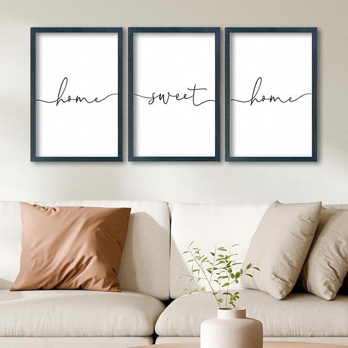 SRSZHIYUE Living Room Wall Decor Minimalist Home Sweet Home Sign Set of 3 16''×11'' Small Family Modern Farmhouse House Wall Plaque Horizontal Hanging Decoration (Black)