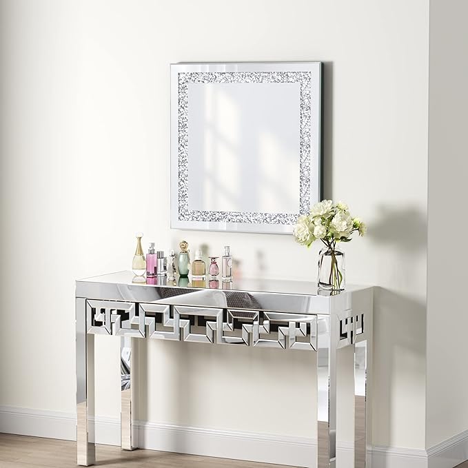 Crystal Decorative Mirror-16 x20 Rectangle Gorgeous Silver Mirror, Crush Diamond Mirror for Wall Decoration Bedroom, Hallway, Dining Room