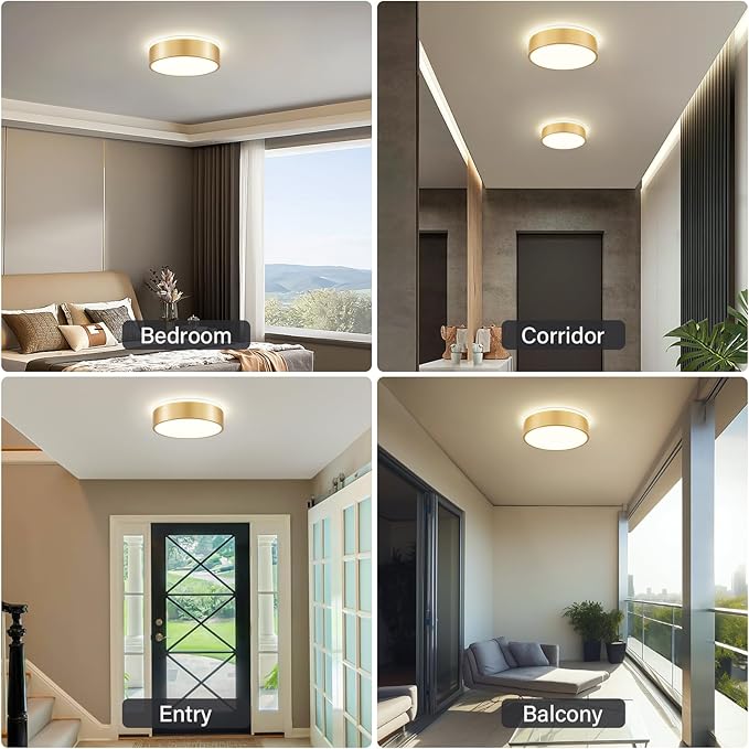 Dimmable Gold LED Ceiling Light, 2700K-6000K 5CCT in One Modern Flush Mount Ceiling Light Fixtures, Minimalist Round Metal Ceiling Lamp for Bedroom Kitchen Hallway Laundry Room-11.8in