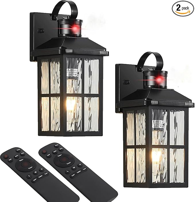 Porch Lights Outdoor with Remote Control: 2 Pack Motion Sensor Exterior Lighting Fixtures Intelligent 3 Lighting Modes Outdoor Wall Lights Sconce Lights for House Patio Front Door Garage