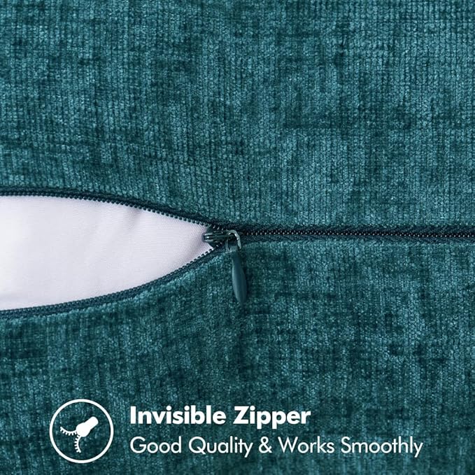 MIULEE Pack of 2 Couch Throw Pillow Covers 18x18 Inch Coastal Dark Teal Farmhouse Decorative Pillow Covers with Stitched Edge Soft Chenille Solid Dyed Spring Pillow Covers for Sofa Bed Living Room