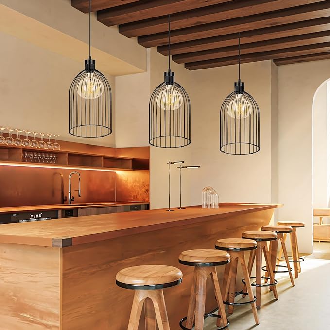 Black Decorative Birdcage Industrial Chandelier – Modern Metal Cage Pendant Light Fixture, E26 Base (No Bulb), Assembly Required, for Living Room, Kitchen, Dining Room, Bedroom, Farmhouse, Bar, Café