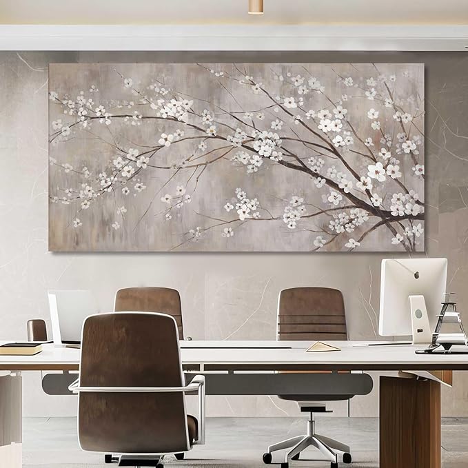 XIANSHOU Botanical Wall Decor Paintings Canvas Wall Art for Living Room White Flower Pictures Artwork Decorations for Bedroom Dining Room Office 29"x 58" Home Decor Ready to Hang