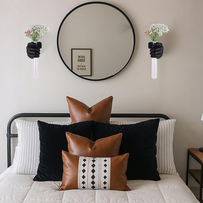 2 Pieces Wall Sculptures, Hands Vase Home Decor, Wall Mount Art Sculpture, Unique Wall Art Statue, Funky Flower Vase Decorations, Modern Eclectic Hanging Decor,Hands Statue (Black)