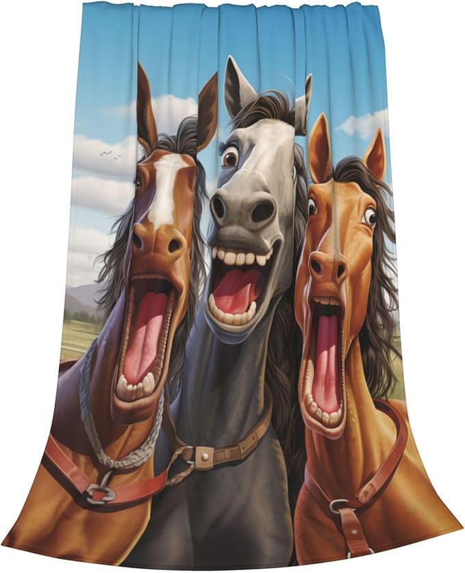FUUNY Horse Blanket Animal Pattern Print Flannel Throw Blankets for Home Couch Bed Sofa Soft Fuzzy Lightweight Decor Gifts for All Season 80x60 Inches