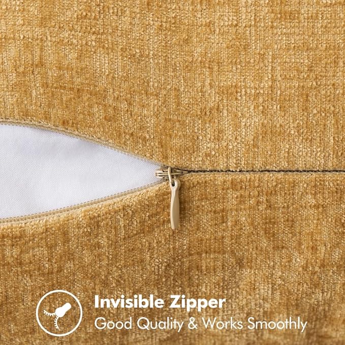 MIULEE Pack of 2 Couch Throw Pillow Covers 20x20 Inch Gold Farmhouse Decorative Pillow Covers with Stitched Edge Soft Chenille Solid Dyed Fall Pillow Covers for Sofa Bed Living Room