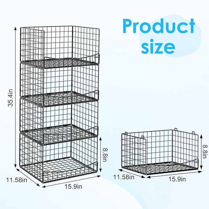 JKsmart 4-Tier Stackable Closet Organizers and Storage Shelves, Extend Clothing Closet Shelf Bins for Jeans Pants Sweaters - Wardrobe Cupboard Clothes Organizer System-Wider Mouth Design