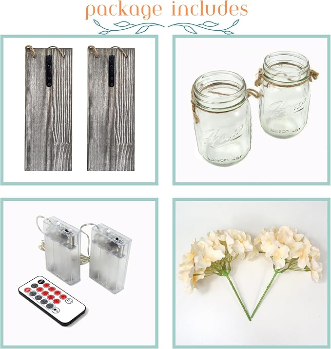 Besuerte Rustic Wooden Wall Hanging Decor with LED String Lights for Modern Living Room and Bedroom, Inspirational Country Style Vintage Wall Decoration Art, 6 Hour Timer Set of 2 Grey