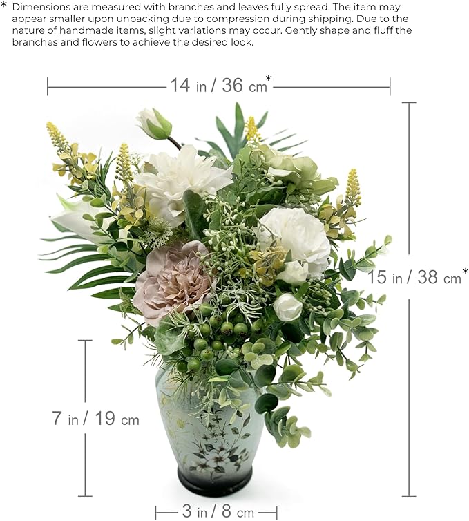 Faux Flowers in Ceramic Vase, Artificial Flower Arrangement Decoration for Home Kitchen Living Dining Room Coffee Table Centerpieces Deco