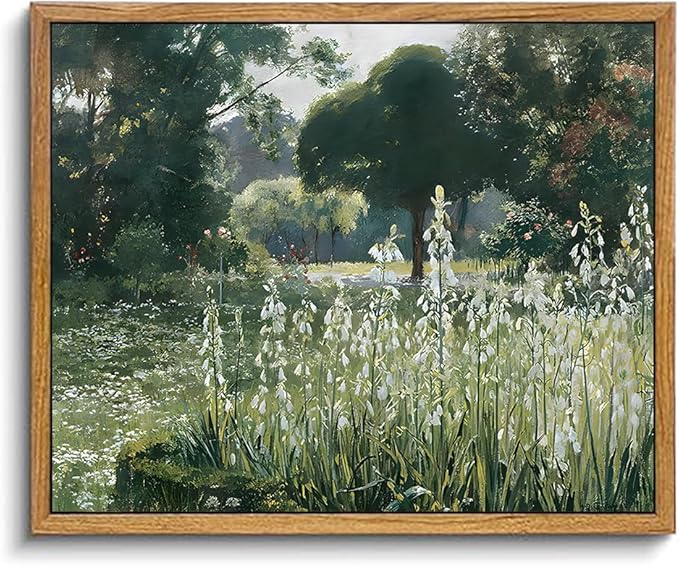 KBKBART Framed Wall Art Vintage Decor, Vintage Meadow with Flowers Oil Painting, Classical Canvas Artwork Wall Decor, Scenery Wall Art Prints for Bedroom Living Room, Bathroom Wall Decor, Gallery, Gifts for Friends or Family (8"x10")