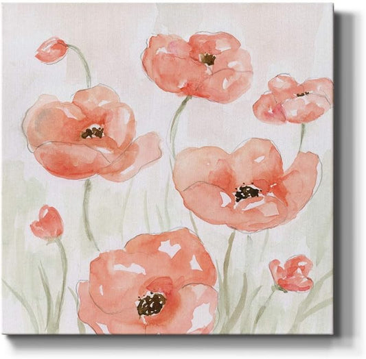 Square Premium Gallery Wrapped Canvas Flower Multicolor Wall Art Abstract Floral Romance Modern Pictures Print for Home Office, Ready to Hang