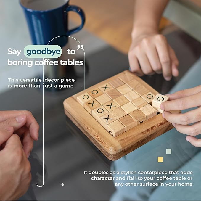 BSIRI Pushing Me Wooden Tic Tac Toe Game- Tabletop Board Games for Farmhouse Decor, Coffee Table Decor, Unique Gifts Fun Gifts for Adults. Perfect for Game Night,Family Games (5 Inch)