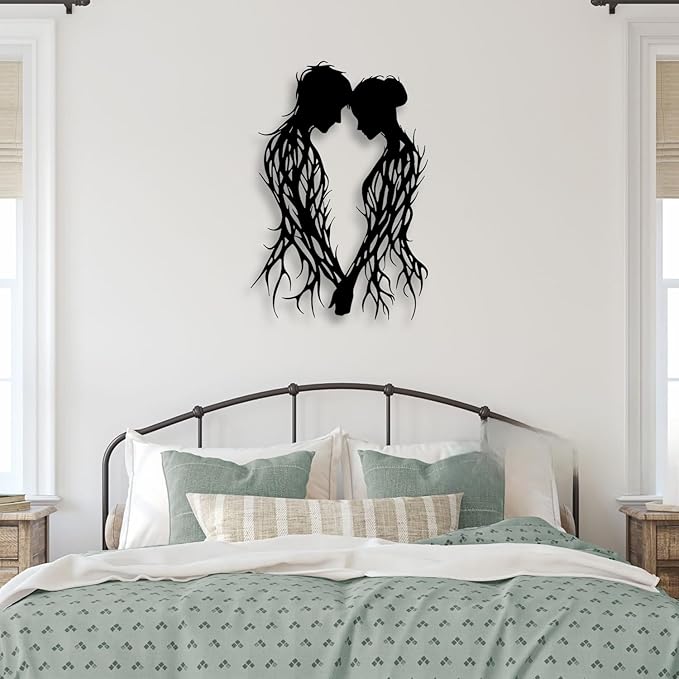 LIYOUYA Branch Couple Metal Wall Decor - Modern Love Room Decor Black Wall Art Home Decor for Living Room, Bathroom, Bedroom, Dining Room (Black)