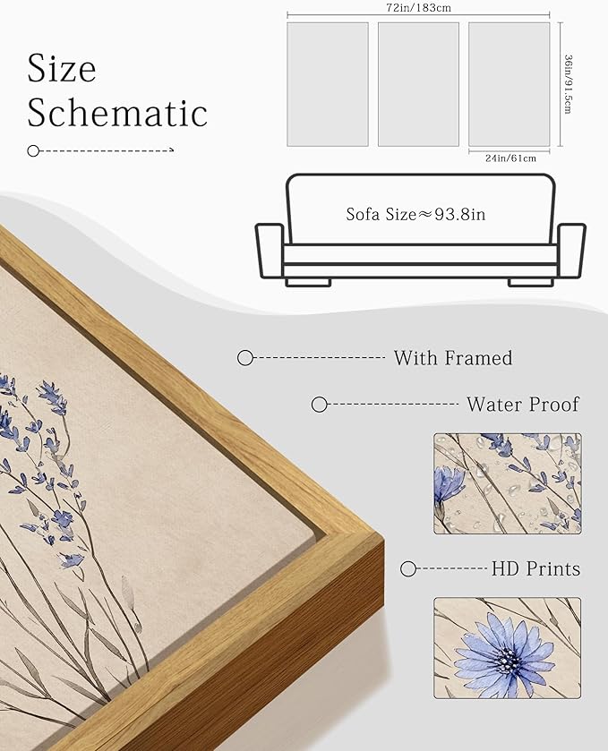 KUVIOKE Vintage Wildflower Bouquet Framed Wall Art Color Botanical Flower Wall Decor Modern Colorful Floral Hanging Decor for Living Laundry Dining 24x36in (Natural Framed)