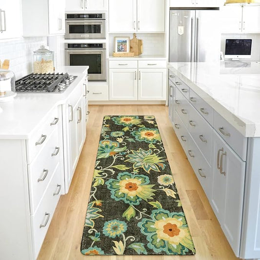 Lahome Floral Kitchen Runner Rug- 2x8 Runners for Hallways Non-Slip Washable Rug Runner Throw Low-Pile Entryway Laundry Runner Rugs Soft Green Paisley Print Carpet Runner for Bedroom Living Room